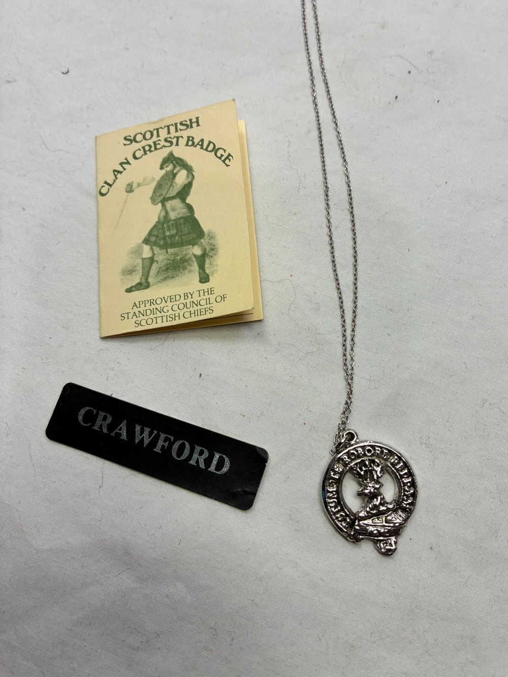 Crawford Clan Crest Pendant ART PEWTER 1981 Made In Scotland